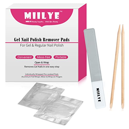 Nail Polish Remover Wipes, Miilye Individual Fingernail Gel Nail Polish Remover Pads Soak Off Aluminum Foil Wraps ,1X Nail File +1X Scraper Stick Included (60 Pads) #TOP9