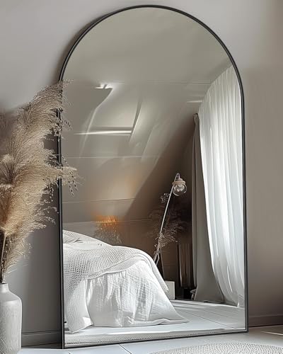 Image of Antok 72 inch x44 inch Arched Full Length Floor Mirror, Black Aluminum Frame, Free Standing /Wall Mount /Leaning for Bedroom, Living Room, Dressing Room