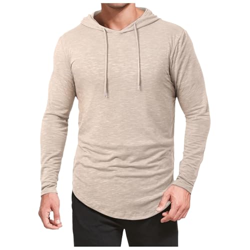 Generisch 2026 - Camiseta deportiva con capucha para hombre, manga larga, para entrenamiento, deporte, sudadera con capucha, informal, camiseta para correr, jersey de tirantes ajustado, beige, L
