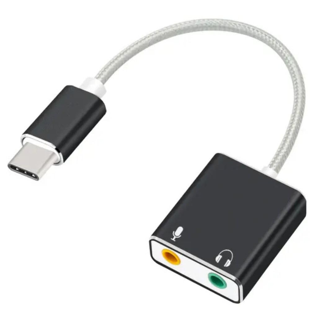 TECHBLAZE USB Type-C External Sound Card to 3.5mm Audio Adapter with Stereo Output & Microphone Input Jack – Noise Reduction, Plug & Play, Compatible with PC, Mac, Laptops, Headphones (A1)