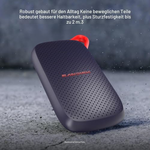 SanDisk Portable SSD 1 TB (USB Type-C, mit Laptops und Tablets kompatibel, bis zu 1.000 MB/s, Taschenformat, bis zu 2 Meter Fallschutz)