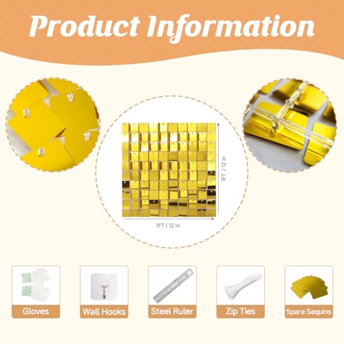 Image of Gold Shimmer Wall Backdrop,Shiny Sequins,24PCS Sequins Backdrop Decoration Panels, Glitter Bling Photo Background Decorations for Birthday Party Wedding Engagement Anniversary Graduation Baby Shower