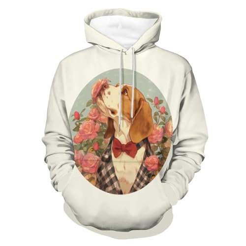 Sweat à capuche chaud et confortable motif chien rose fleur taille S