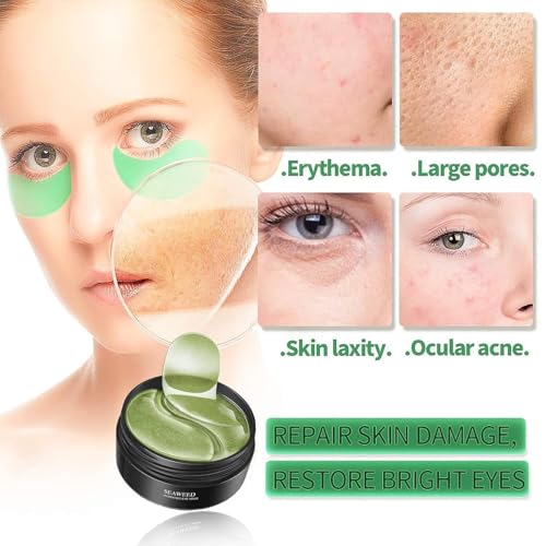 Image of Seaweed Under Eye Patches 60 PCS Collagen Gel Masks for Puffy Eyes, Dark Circles & Wrinkles Anti-Aging Hydrating Eye Pads with Hyaluronic Acid for Skin Tightening & Moisturizing