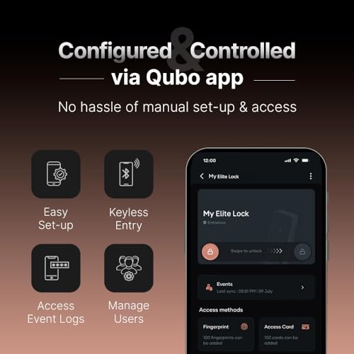 Image of QUBO Smart Door Lock Elite from Hero Group | 7-Way Unlocking | Fingerprint | OTP Remote Unlocking | PIN | RFID Card | Mobile App | Mechanical Key | 1 Year Brand Warranty (Copper)