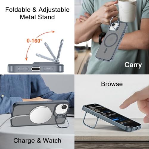 Image of TheGiftKart for iPhone 16e / iPhone 17e Case, Matte Frosted Hard Back Cover Compatible with MagSafe, Built-in Stand, Hybrid Shockproof Back Cover Case (PC & TPU, Translucent Grey)