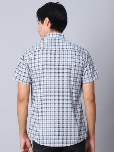 Image of Majestic Man Men Comfort Slim Fit Checked Pure Cotton Half Sleeve Casual Shirt