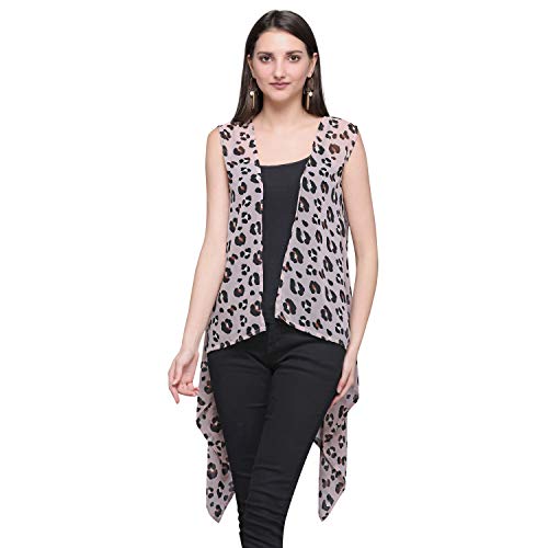 Image of Masalli FashionWomen's Shrug (Pink Leopard Print Sleeveless Shrug /Jacket)