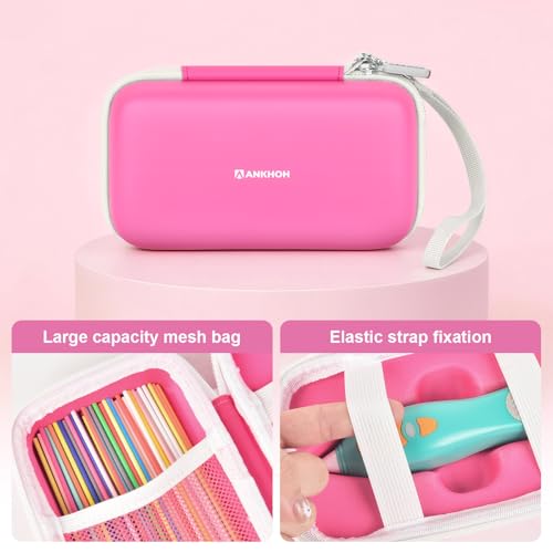Image of ANKHOH 3D Pen for Kids Case, for 3Doodler Start+ Essentials, Rose | Portable hard EVA storage case with custom-fit base, mesh pocket and wrist strap for school and travel; case only