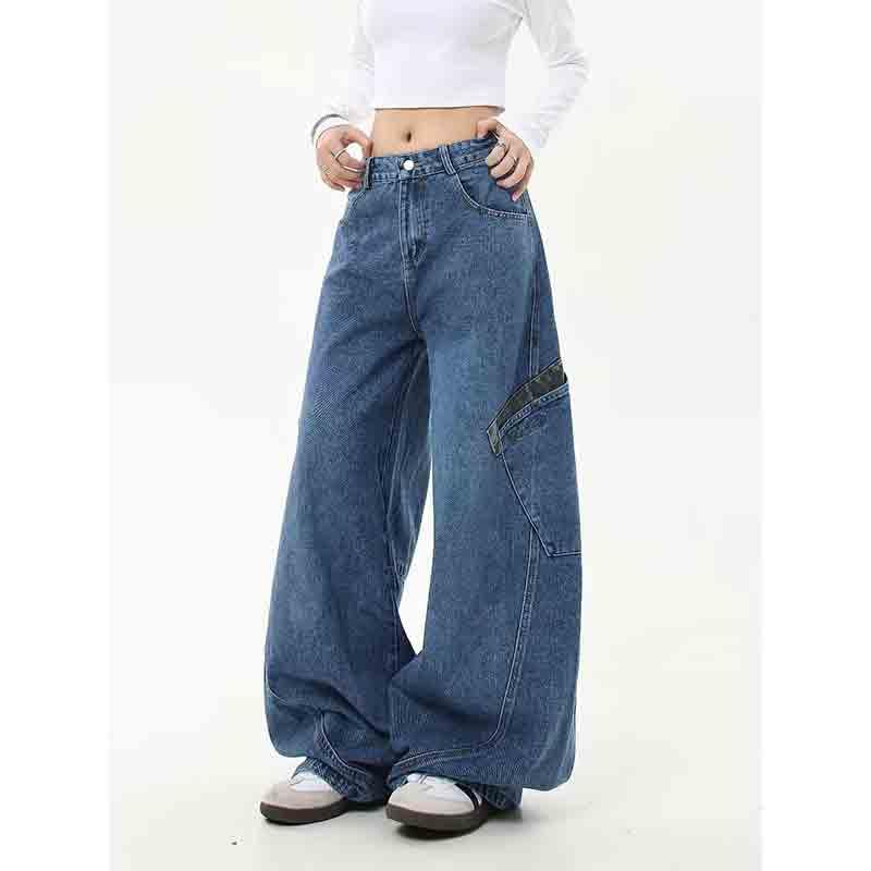 Women's Retro Niche Vintage Jeans, Loose and Slimming Leopard Print Patchwork Curved Pants Wide Leg Jeans Woman3