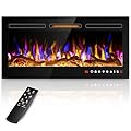 ALPACA 36" Slim Electric Fireplace Recessed and Wall Mounted,Wall Fireplace and Freestanding Linear Fireplace, with Remote Control,13 Adjustable Flame Color and 5 Brightness, 750W/1500W
