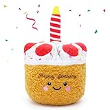 DODODOLA Stuffed Dog Toys Durable Plush Dog Toy with Crinkle Paper Cute Elephant Squeaky Dog Toys Dog Chew Toys for Medium Large Breed (Yellow Birthday Cake)