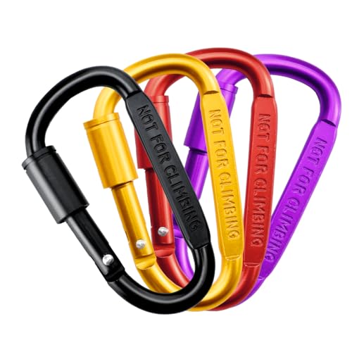 Garegce 4 Pack Carabiner Clips with Screw Lock, Premium Aluminum Alloy D-Ring Carabiners Heavy Duty, Caribeana Clip Camping Accessories for Outdoor, Hiking, Traveling, Fishing, Backpack
