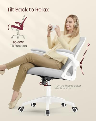 Image of VASAGLE Ergonomic Mesh Office Chairs with Adjustable Lumbar Support, 90-105 Tilt Function, Wide Seat, Flip‑Up Armrests, Computer Desk Chairs for Home Office, Set of 2, Dove Gray