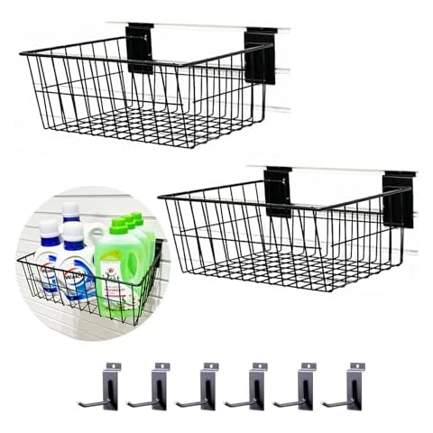 ATOOLA Slatwall Baskets 15 Inch, Large Slatwall Wire Baskets, Heavy-Duty Slat Wall Hanging Bins for Garage, Shops, Rooms, 2 Pack Cover