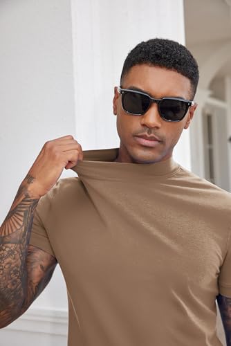 Image of COOFANDY Mens Mock Turtleneck Shirts Casual Premium Cotton Short Sleeve Shirt Basic Half Neck T-Shirts