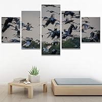 SIGNWIN 5 Panel Canvas Wall Art Birds Farmhouse/Country Group Group Multicolor Photography Realism Relax/Calm Warm for Home Decorations Ready to Hang - 60