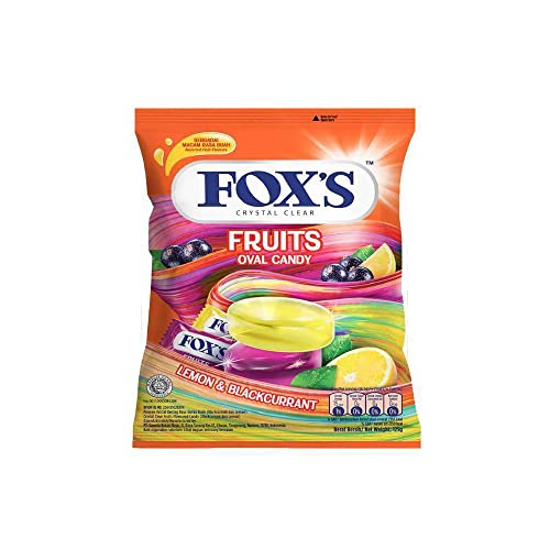 ‎Fox's Crystal Clear Fruits Oval Candy • Lemon & Blackcurrant, 4.41 oz ℮ 125 g ‎حلوى فوكس الكريستالية البيضاوية بنكهة الليمون والكشمش الأسود