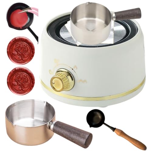 Sealing Wax Warmer Electric Electrical Wax Seal Melting Warmer Furnace Kit with a 80ml Large Spoon a Non-Slip Melt Scoop Great Tool for Melting Waxs Seals Sticks Beads (White)