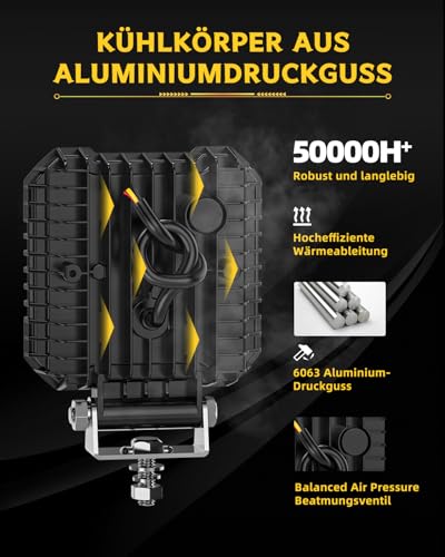 CO LIGHT 4 Zoll Quadratische LED Arbeitsscheinwerfer 2 stück 15000LM 12V 24V Arbeitsscheinwerfer IP68 Rückfahrscheinwerfer LED für Baufahrzeuge, Geländewagen, LKW, UTV und ATV