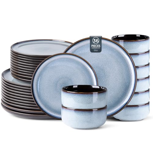 Image of LERATIO Ceramic Dinnerware Sets for 12, 36 Pieces Plates and Bowls Sets, Reactive Glaze Dishes -Scratch Resistant, Dishwasher&Microwave Safe&Oven Safe
