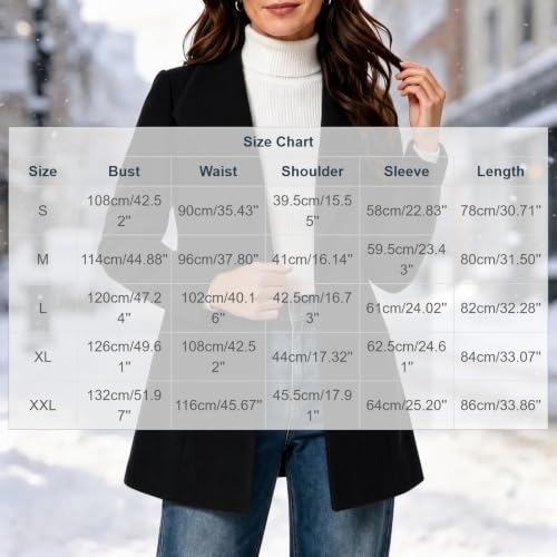 Lainyong Wool Coat Women Winter Warm Jackets Plus Size Trench Coats | Plus Size Wool Blend Trench Coat, Casual Notch Lapel Overcoats, Fashion Solid Color Outerwear, Thicken Warm Cardigans - image 4
