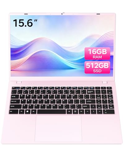 Image of Pink Laptop, 16GB RAM 512GB SSD Laptops with Pentium Gold 6500Y (Up to 3.4GHz), 15.6 inch FHD IPS Screen, Type-c, USB3.2, BT5.2, WiFi5, Laptop Computer Good for Business and Student