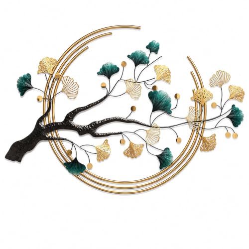 Image of SMILES GIFT Luxury Imported Wall Hanging | Handcrafted Metal Ginkgo Tree Wall Decoration | Home Decor for Living Room & Office