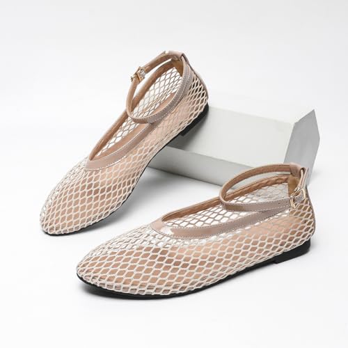 Women's Mesh Ballet Flats Mary Jane Fishnet Flat Shoes Breathable Metal Buckle Ballet Flats Causal Dress Shoes3