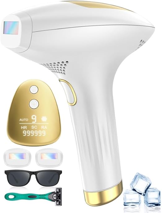 Epilatore Luce Pulsata, IPL con Funzione Ghiaccio, 3 IN 1 21J Indolore Epilatore Laser HR/SC/RA, 9 Livelli di Energia, 2 Modalità, 999,999 Flashes, per Donne e Uomini, Viso, Ascelle, Bikini, Corpo