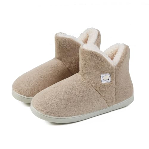 Womens Bootie Slippers Fluffy Plush Memory Foam Winter Booty Slippers Warm Soft Comfort Ankle Boots House Shoes Indoor Outdoor Shoe with Plush Fur Lining