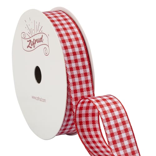 Zofrud Red Gingham Ribbon Checkered Plaid Ribbon - 16mm x 9 Meters - Ideal for Gift Wrapping Baking Crafts, and Party Decorations