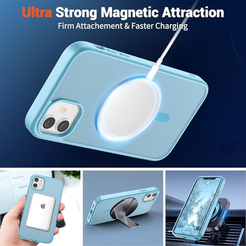 Image of SUPFINE Magnetic for iPhone 12 Mini Case & iPhone 13 Mini Case (Compatible with MagSafe) (Military Grade Drop Protection) Translucent Matte Shockproof Phone Cover,Light Blue