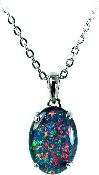 arenaworldFZ - Collar con colgante de ópalo australiano auténtico de 6.25 quilates en plata de ley 925 para mujer, Pequeño, Plata/Piedra preciosa, Ópalo