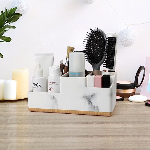 Ymwvh Toothbrush Holder For Bathroom, Bathroom Organizer Countertop, Rectangle 6 Slots Electric Toothbrush Holders For Toothpaste/Vanity Counter, White Resin Of Marble Color #TOP7