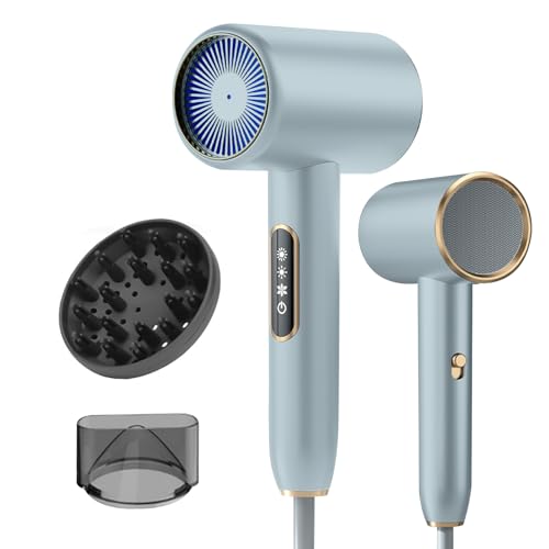 Bizcasa 2400W Secador Pelo Ionico,Profesional Secador de Pelo pantalla LCD 3 Ajustes de Temperatura,2 velocidades,Salón Hair Dryer con Difusor y Boquilla de Peinado/Peine Plegable (plata)