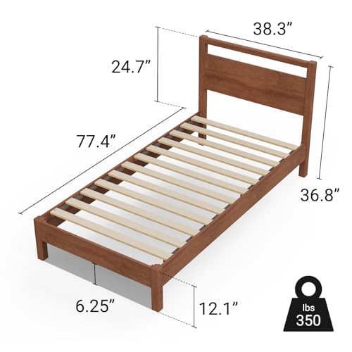 Image of LIFEMENT Signature Wood Platform Bed Frame with Headboard, Essential, Noise Free, Under Bed Storage, No Box Spring Needed, Easy Assembly (Cherry, Twin)