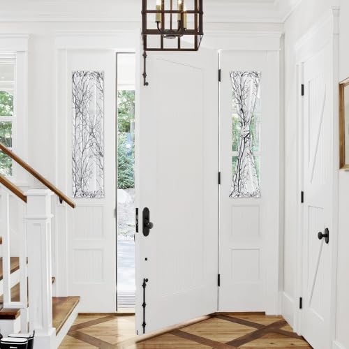 Image of FMFUNCTEX Sheer Sidelight Front Door Curtains 40 Inches Long White Black Branch Tree Half Print Curtain for Patio Doors with Matching Tiebacks 24 Inches Wide 2 Panels Set
