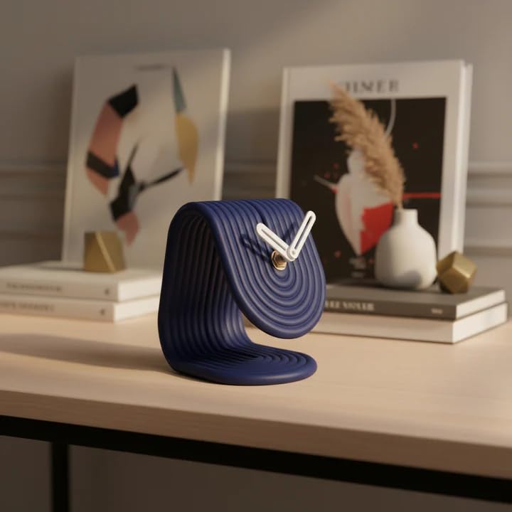 Image of CORAL TREE Modern Loop Table Clock | Blue Ribbed Desk Clock | Decorative Clock for Home & Office
