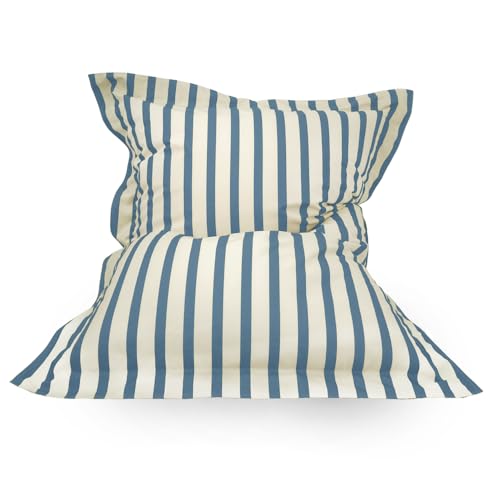 rucomfy Beanbags Indoor/Outdoor Striped Extra Large Squarbie Kids Beanbag. Pre Filled Floor Cushion, Armchair or Lounger. Water & UV Resistant (XL, Seafoam Blue)