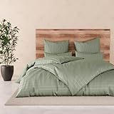 Pure Label Satin Bettwäsche 155x220 cm gestreift in Grün – inkl. 40x80 cm Kissenbezug, 100% Baumwolle – Elegante und angenehm weiche Bettwäsche aus Satin - Oeko-Tex Zertifiziert.