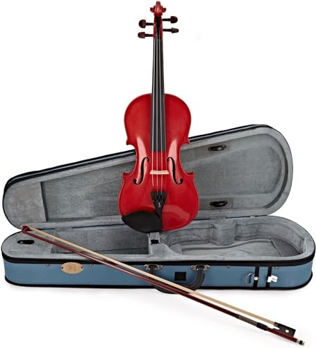 Stentor Violín arlequín de tamaño 1/2, violín para intermedios con arco de fibra de vidrio P&H, estuche ligero, instrumento de cuerda colorido 1401ERD, rojo cereza