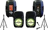 Mr. Dj USA PARTY PACK Pair 15' 4000W Powered Passive PA DJ Speakers Active Speaker Stands MIC