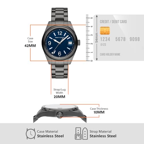 Image of Armani Exchange Watch for Men, Charcoal and Dark Blue, 42 mm, Bracelet