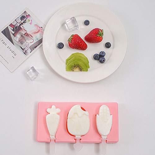 Coolla 3Pcs Popsicle Molds With Lid,Ice Cream Bar Mold Diy Ice Cream Maker Cute Palm Pineapple Fruit Shape (Pink) #TOP5