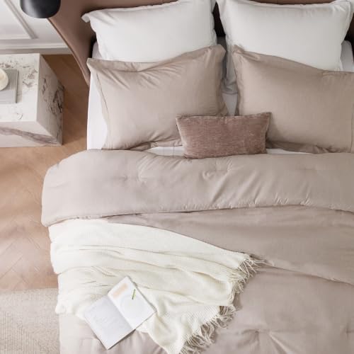 Image of Bedsure Oversized King Comforter Set - Warm Taupe Soft Bedding for All Seasons, Cationic Dyed Bed Set, 3 Pieces, 1 Oversized King Size Comforter (120 inchx 98 inch) and 2 Pillow Shams (20 inchx 36 inch+2 inch)