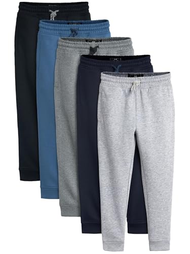 NEXT Niños Pack de 5 Pantalones de chándal básicos de Corte Slim Azul/Gris/Negro 4 Años