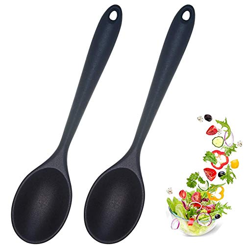 Comparison: Best Cooking Spoons For Non Stick Pans 10 2 Pcs Silicone Nonstick Mixing Spoon, Silicone Spoons for Cooking Heat Resistant, Cooking Utensil for Kitchen Cooking Baking Stirring Serving (Black)