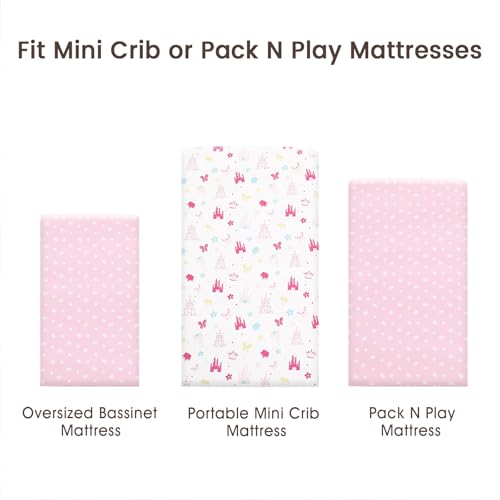 Image of PHF Soft Mini Crib Sheet Set, 2 Pack Silky Comfy Pack N Play Sheets for Boys Girls, Universal Fit for Pack N Play, Playard and Mini Crib Mattresses, Castle