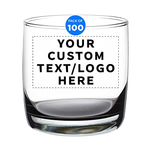 Custom Whiskey Glasses 10 oz Set of 100, Personalized Bulk Pack - Heavy Base Old Fashioned Glass, Perfect for Scotch, Bourbon, Whiskey, Cocktail - Black